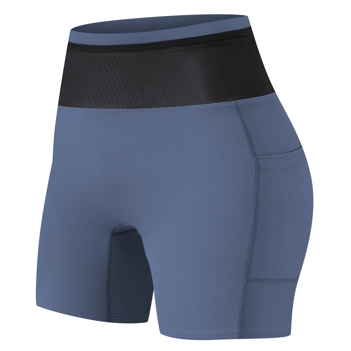 Gray and blue women's marathon compression shorts by Corporación Turística, lightweight and form-fitting for athletic performance.