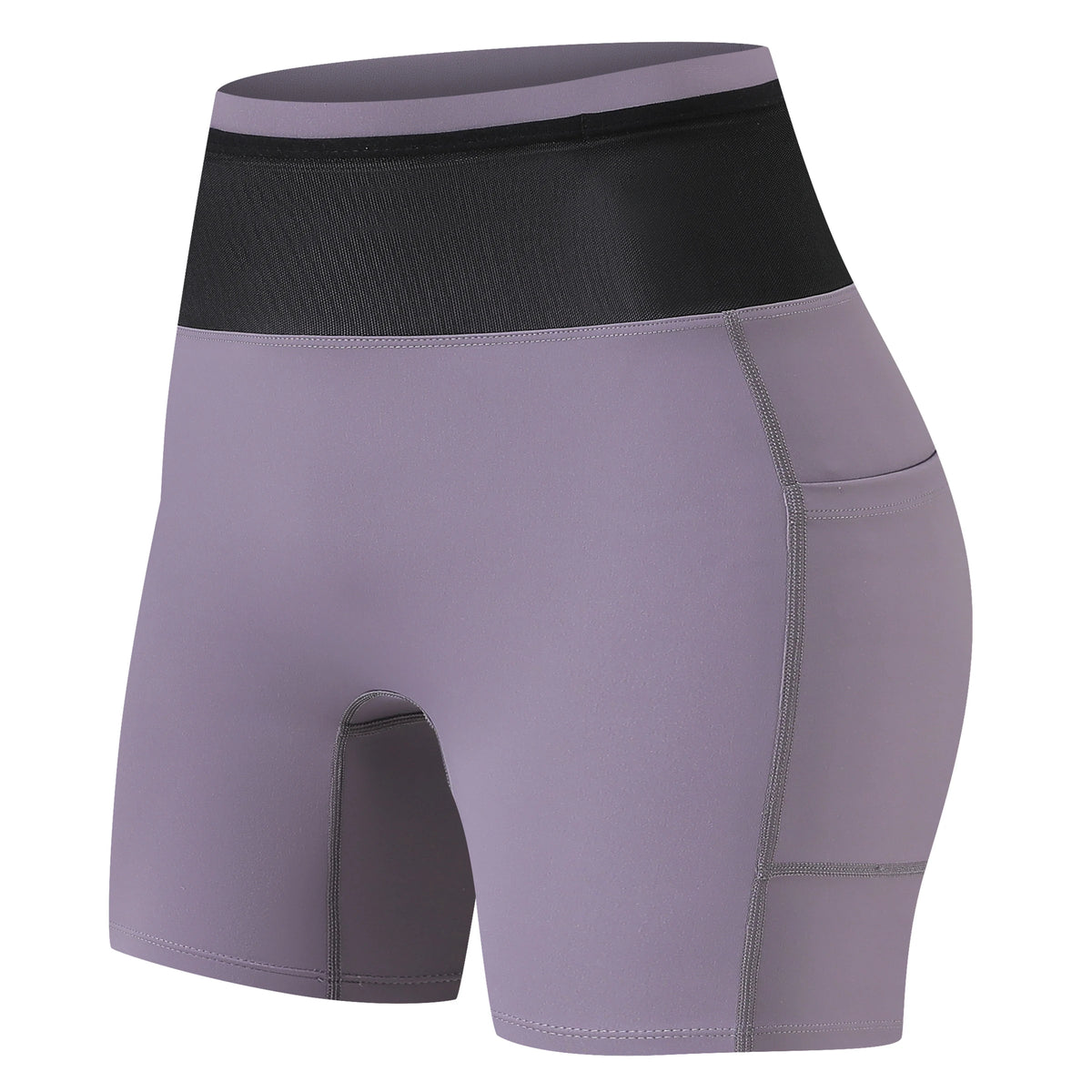Gray and blue women's marathon compression shorts by Corporación Turística, designed for comfort and performance during running.