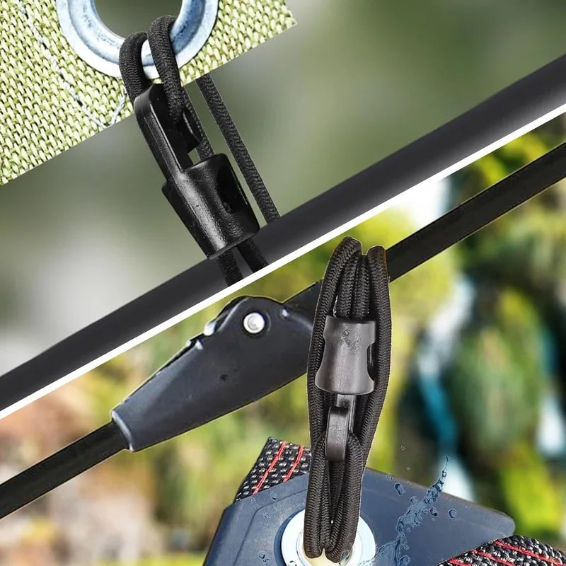 Set of 30 multifunctional elastic cords with hooks from Corporación Turística, ideal for camping and outdoor activities.