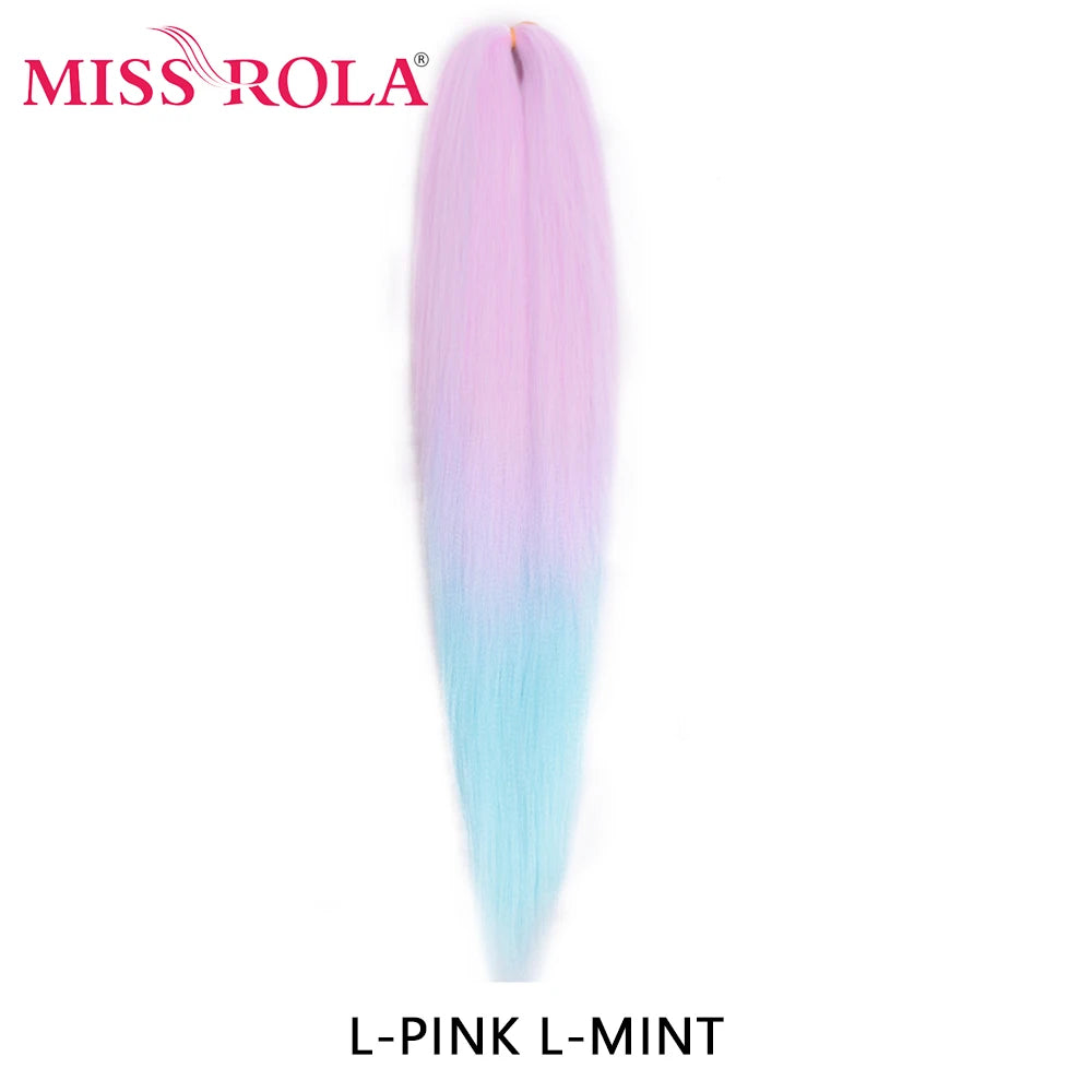 Miss Rola synthetic hair extensions, 26 inches, 75g, Kanekalon fiber, black color, displayed in a close-up shot.