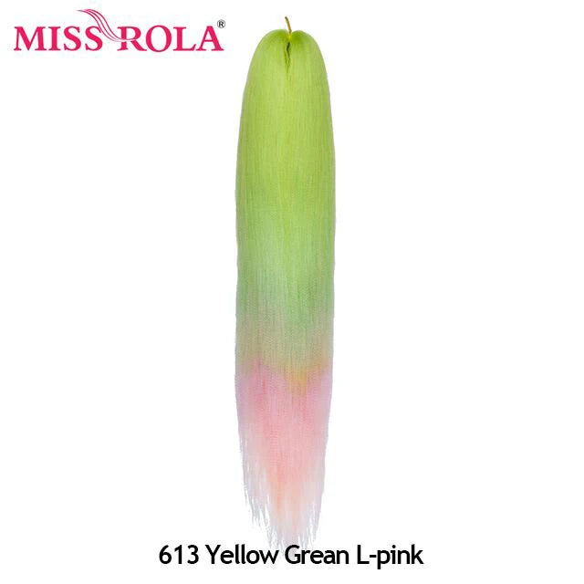 Miss Rola synthetic 26-inch Kanekalon hair extension, lightweight 75g, shown in natural black color, for hair styling.