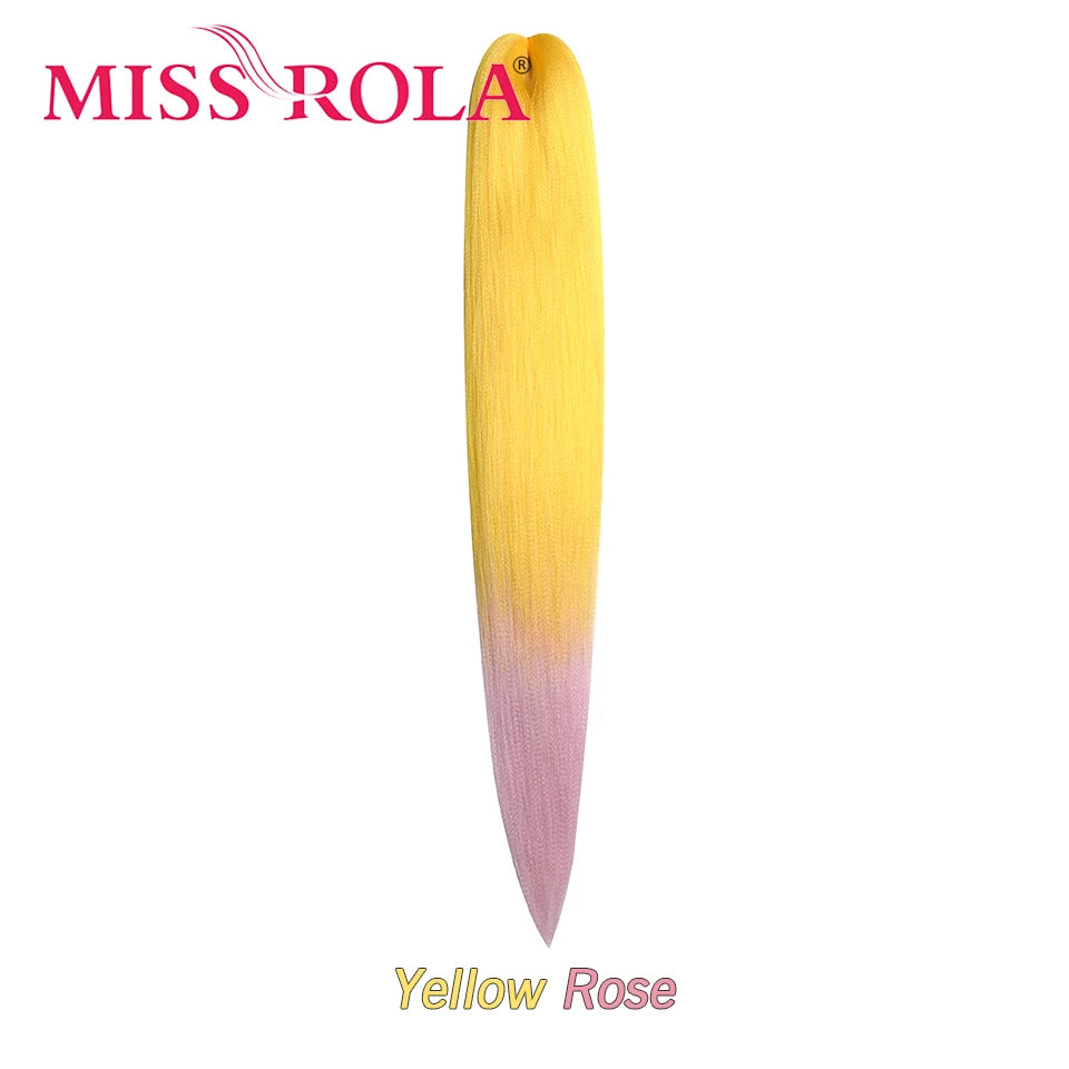 Miss Rola synthetic hair extension, 26 inches long, 75g weight, Kanekalon fiber, shown in a natural black color.
