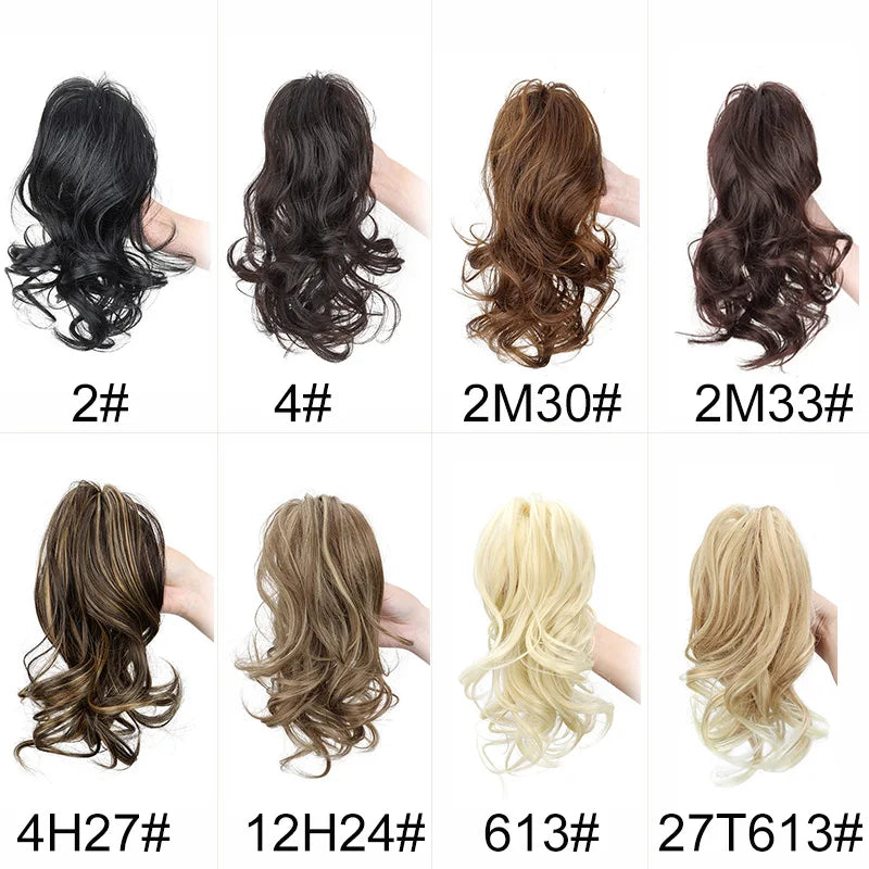 Synthetic 12-inch ponytail extensions from Corporación Turística, showcasing long, sleek hair extensions with a natural finish.