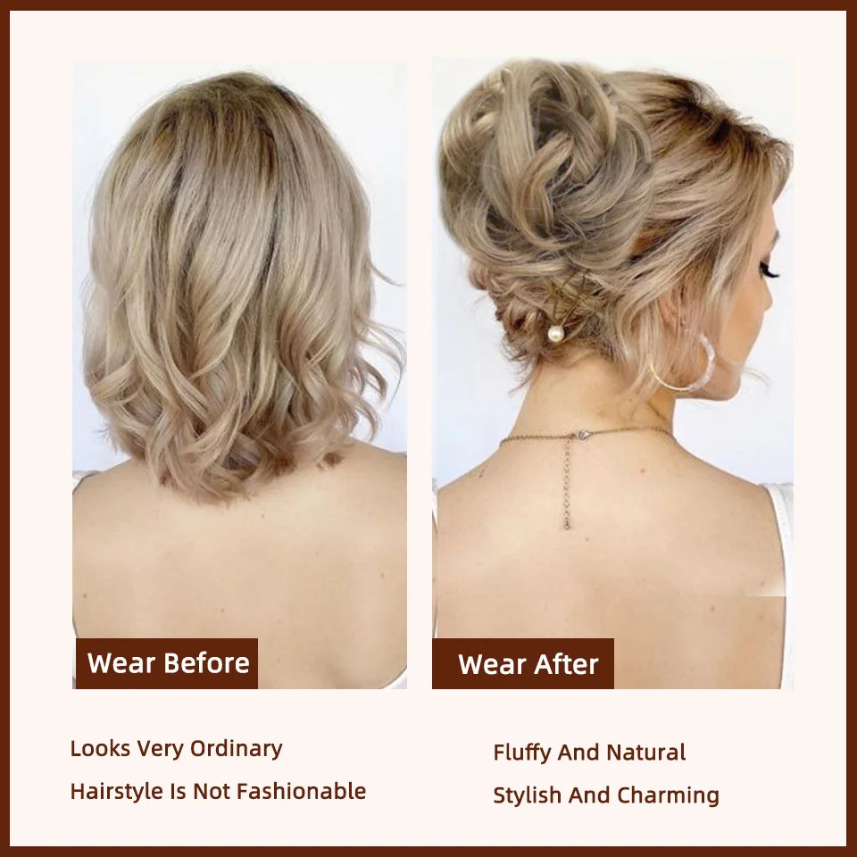 Disordered synthetic LUPU hair bun with clip from Corporación Turística, shown in a close-up image.