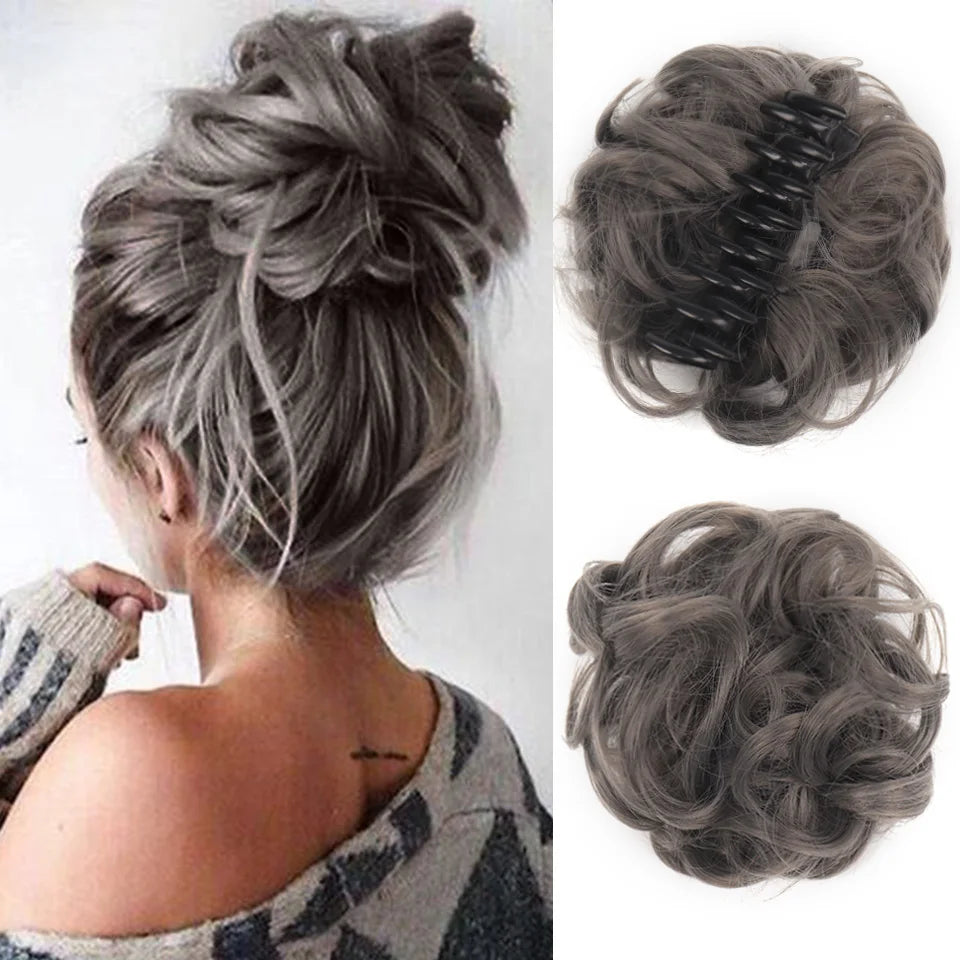 Synthetic messy bun hair clip by Corporación Turística, featuring a claw design and flexible hairpiece in natural black color.