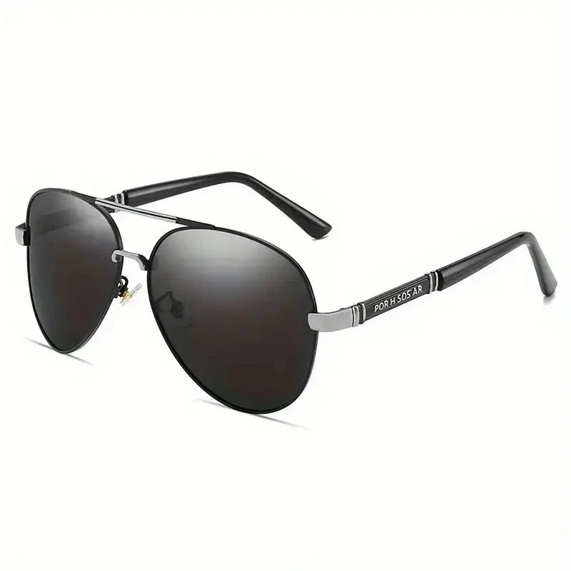 Two pairs of retro polarized sunglasses for men with dark lenses and black frames, suitable for outdoor wear.