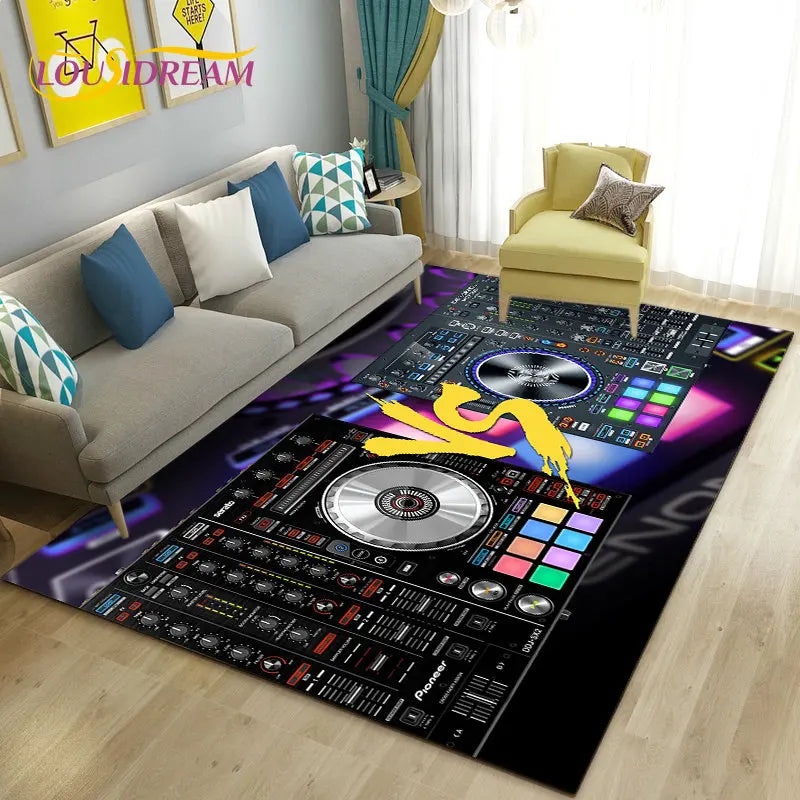 3D DJ music keyboard area rug by Corporación Turística, featuring colorful musical notes and vibrant design for entertainment spaces.