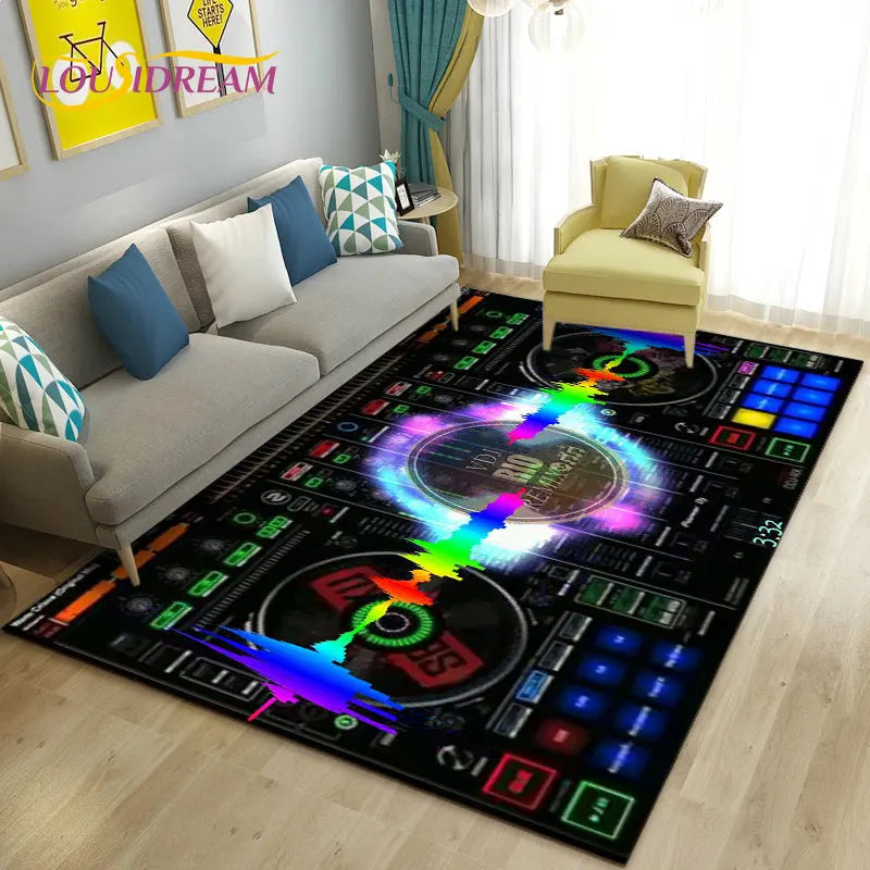 3D DJ-themed music keyboard area rug by Corporación Turística, featuring vibrant colors and a playful design for music lovers.