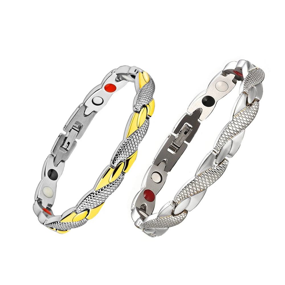 Germanium bracelet with magnetic chain for energy and health, featuring a sleek design and adjustable fit.