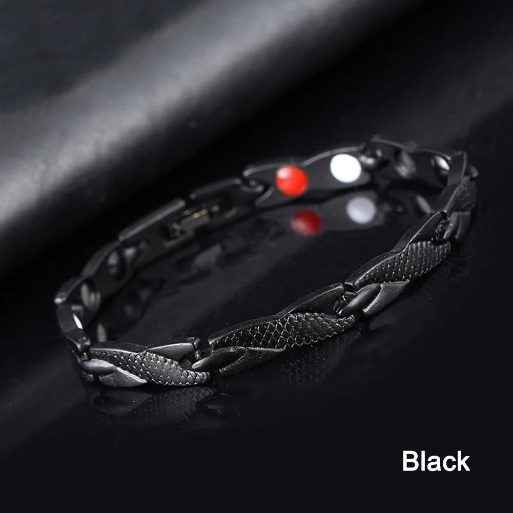 Germanium bracelet with magnetic chain for health and energy, featuring a sleek design and silver-tone finish.