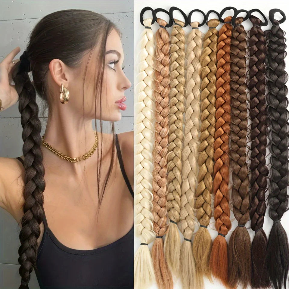 Trenzed ponytail hair extensions by Corporación Turística, showcasing long, braided hair extensions for a stylish look.