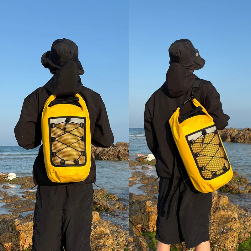 Yellow 40L floating dry bag for kayak, swimming, and beach from Corporación Turística, waterproof and durable for outdoor water activities.