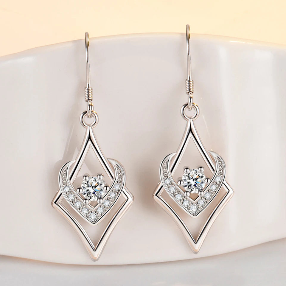 Water drop zircon earrings for women, silver-tone drop earrings featuring sparkling cubic zirconia stones.