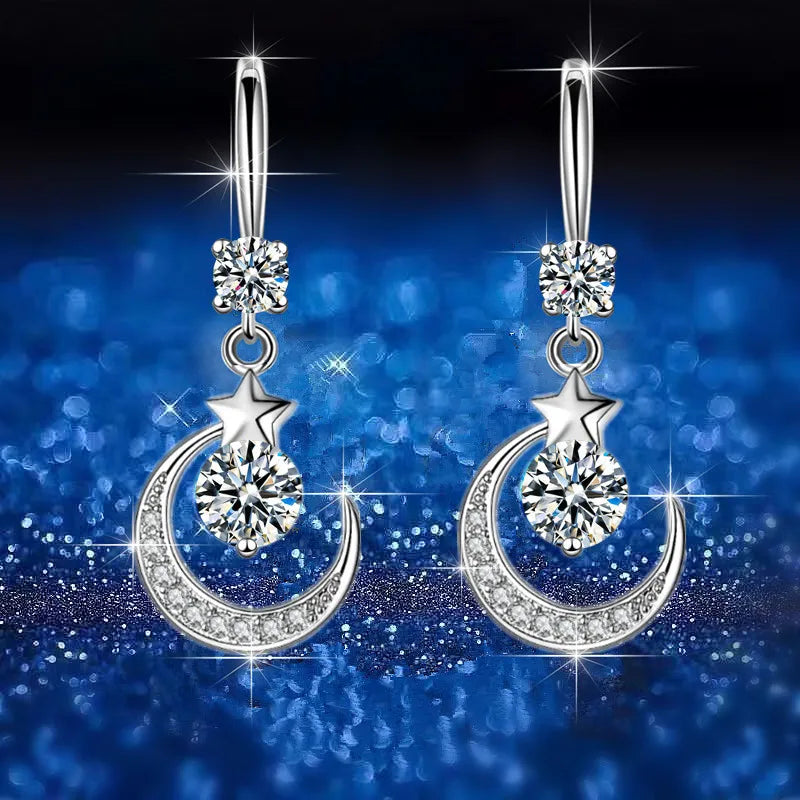Water drop-shaped zircon earrings for women, elegant silver-tone dangle earrings with sparkling stones.