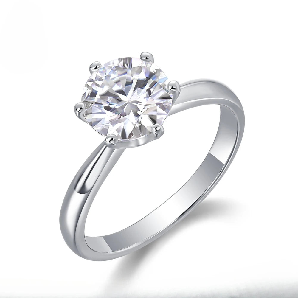 Sterling silver 925 ring with a 9mm 3-carat moissanite gemstone, luxury jewelry with a brilliant shine.