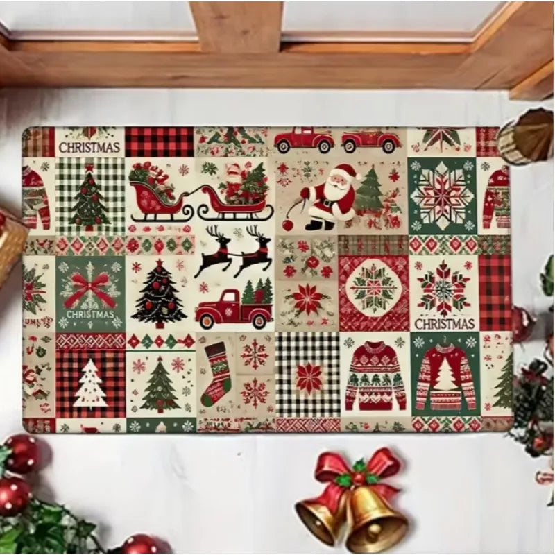Christmas-themed rug for living room, bedroom, and kitchen from Corporación Turística, featuring festive holiday design.