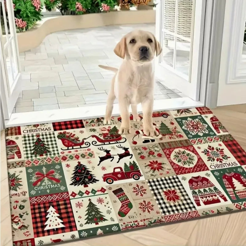 Christmas-themed rug from Corporación Turística, suitable for living room, bedroom, or kitchen decor.