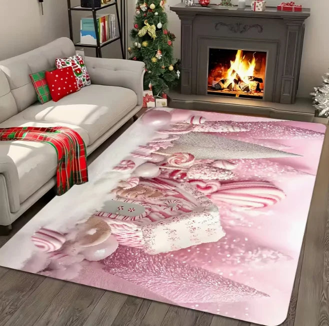 Christmas-themed rug for living room, bedroom, and kitchen by Corporación Turística, featuring festive holiday design.
