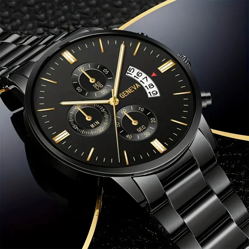Elegant quartz watch with matching bracelet set from Corporación Turística, featuring a sleek design and stylish accessories.