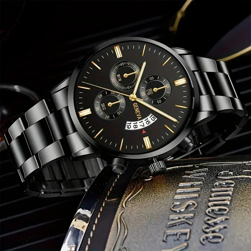 Elegant quartz watch and bracelet set from Corporación Turística, featuring a sleek design and stylish accessories.