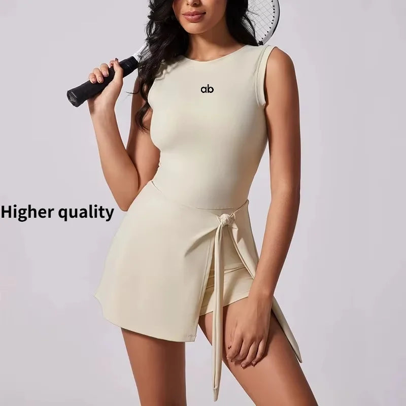 Women's tennis dress by Corporación Turística with built-in shorts, lightweight and comfortable for active sportswear.
