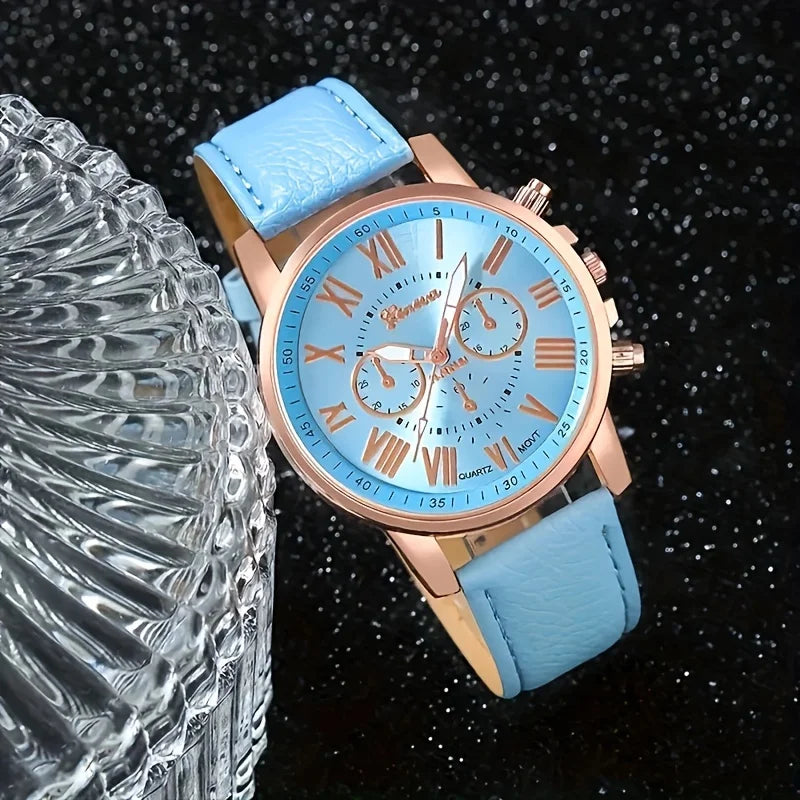 Fashion quartz watch and jewelry set by Corporación Turística, featuring a stylish watch and matching jewelry pieces.