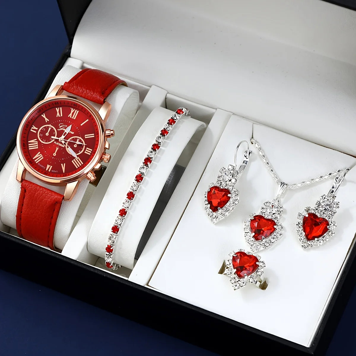 Fashion quartz watch and jewelry set by Corporación Turística, featuring a stylish watch with matching jewelry pieces, durable design.