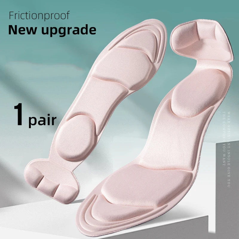 Four pairs of black memory foam insoles for women, suitable for various shoe sizes, by Corporación Turística.