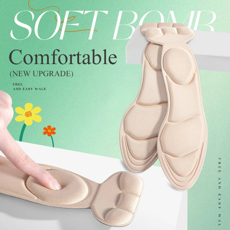 Four pairs of black viscoelastic foam insoles for women, designed for comfortable shoe fit, by Corporación Turística.