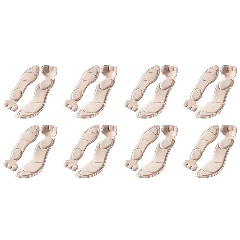 Four pairs of black memory foam insoles for women's shoes, designed for comfort and support, by Corporación Turística.