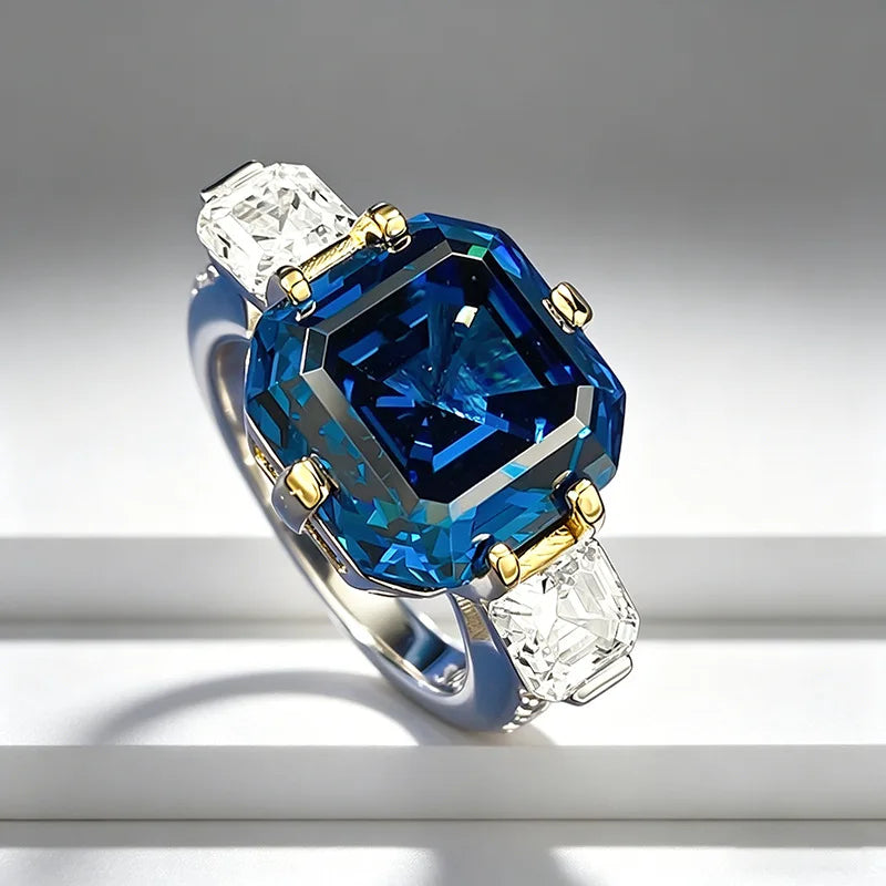 Luxurious 18K white solid platinum jewelry piece with blue accents, showcasing elegant craftsmanship and fine detailing.