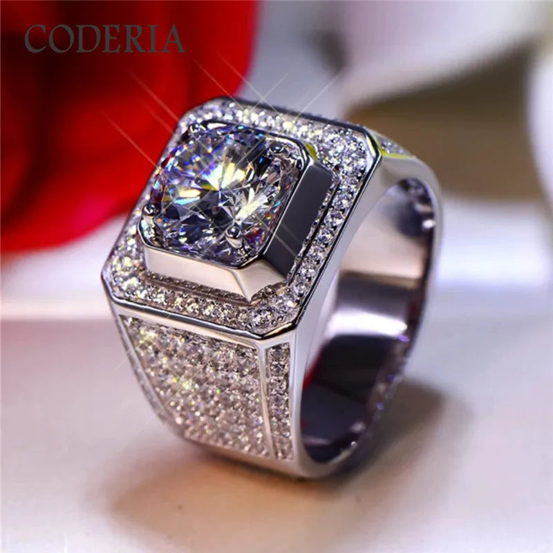 Sterling silver VVS1 men's ring with intricate design, crafted by Corporación Turística, showcasing fine craftsmanship and shine.