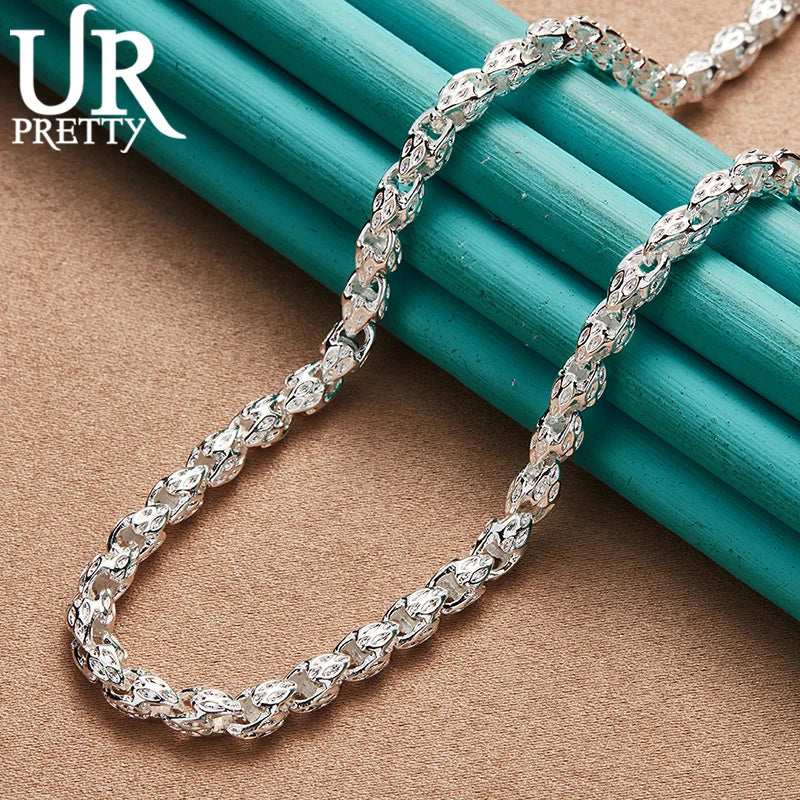 Sterling Silver 925 URPRETTY beaded necklace with chain, 50 cm length, featuring shiny silver bead accents.