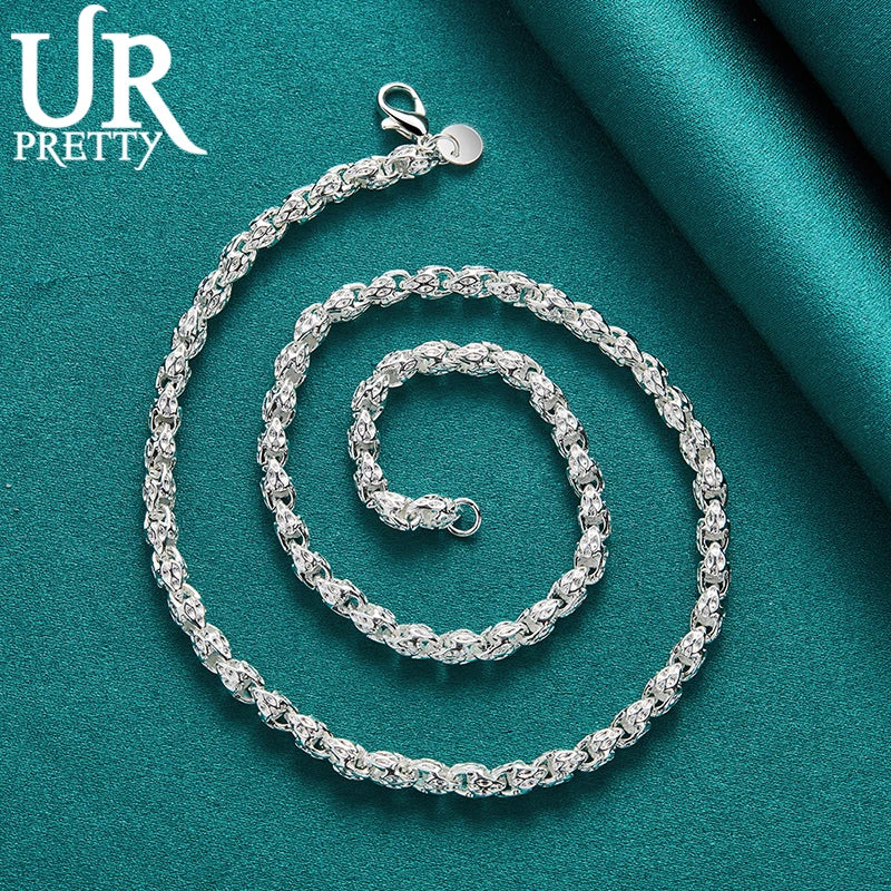 Sterling silver URPRETTY beaded necklace with 50cm chain, crafted by Corporación Turística, showcasing elegant silver design.