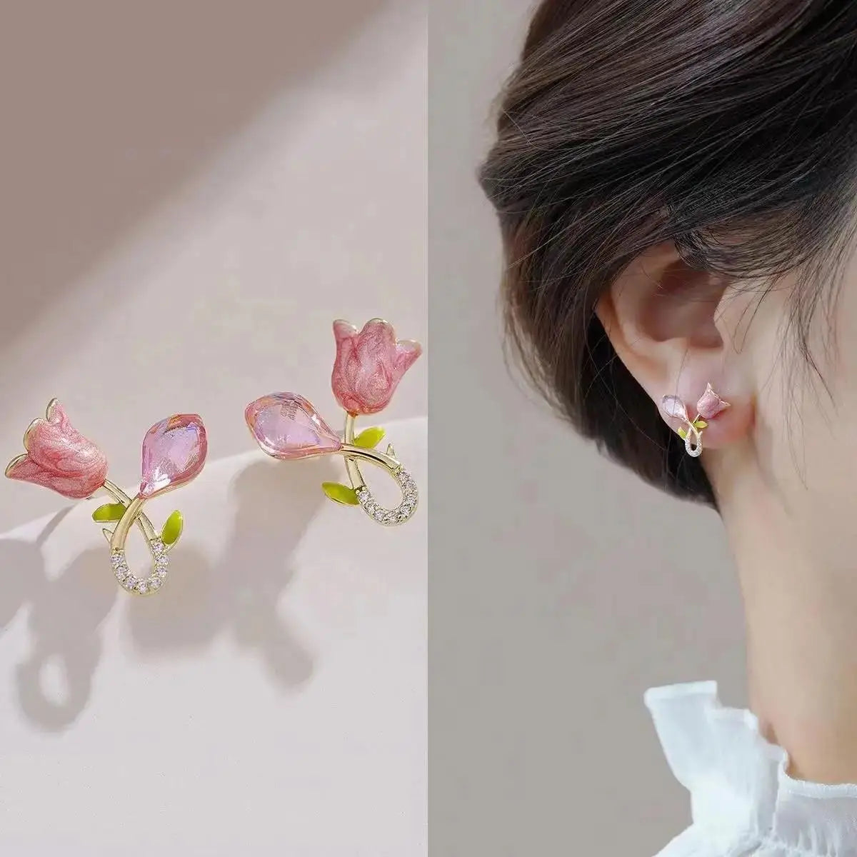 Silver 92% crystal hollow swan earrings with needle design, featuring elegant green accents and intricate craftsmanship.
