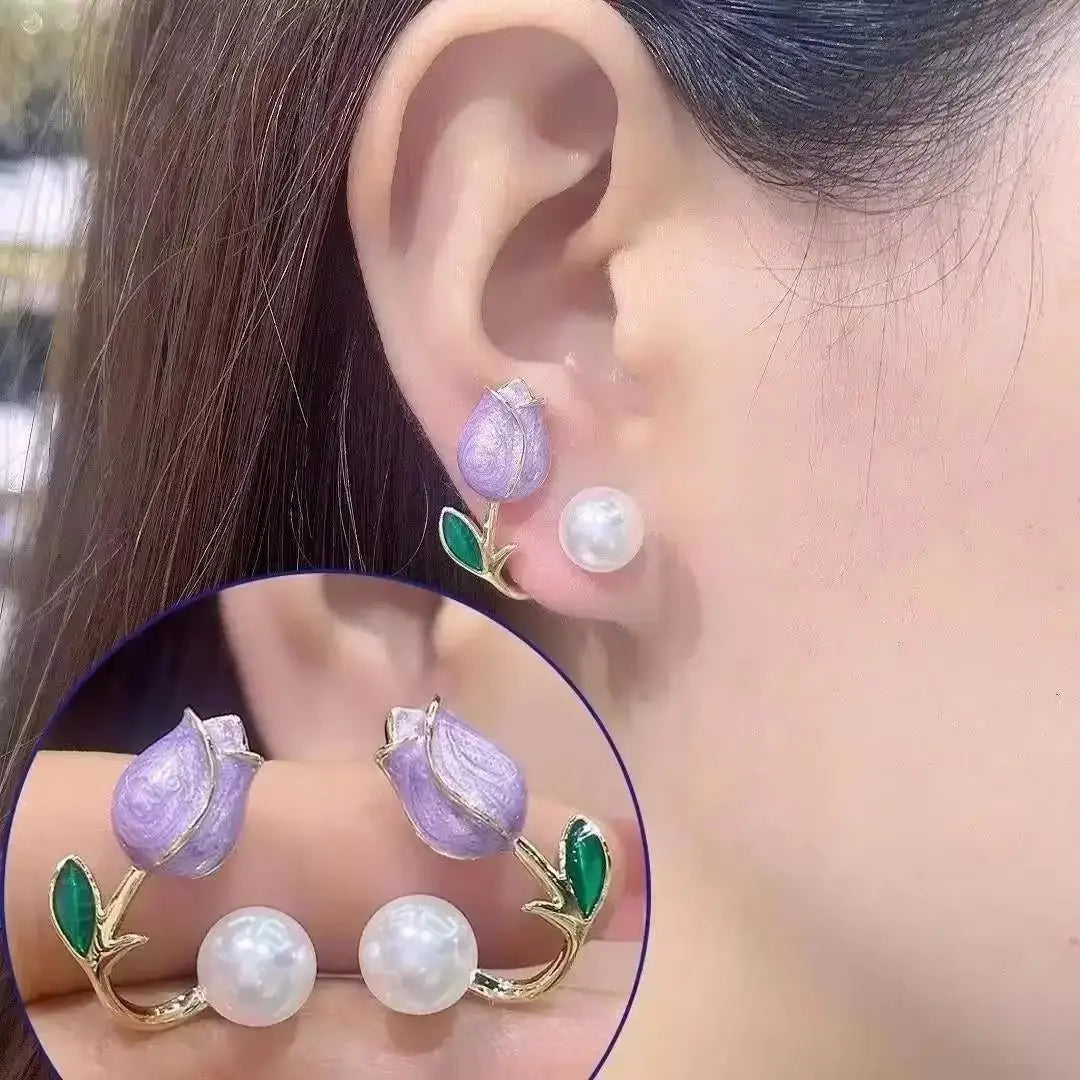 Silver 92% crystal hollow swan earrings with needle design, featuring elegant green crystal accents.