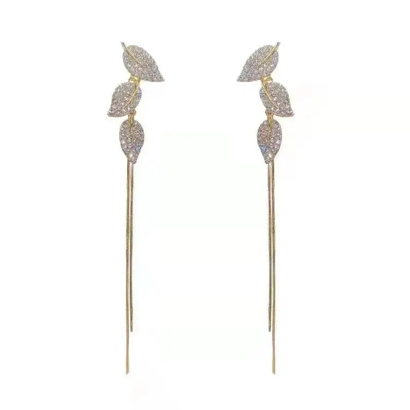 Korean style pearl tassel earrings with crystal beads and needle hook, fashionable jewelry by Corporación Turística