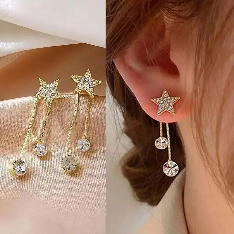 Korean fashion pearl tassel earrings with needle, featuring 5mm crystal beads, stylish jewelry by Corporación Turística