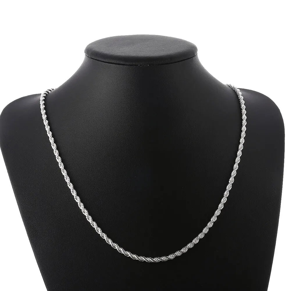 Men's 4mm silver-colored braided cord chain necklace, 55cm and 20cm length, from Corporación Turística.