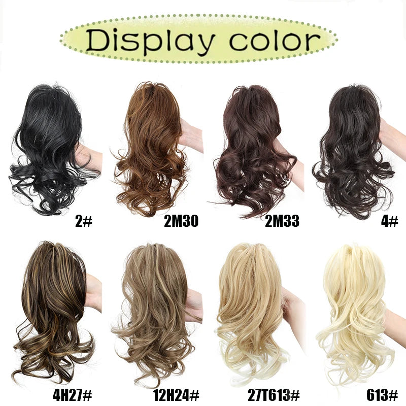 Short curly clip-in ponytail extension by Corporación Turística, 12 inches, natural black hair, easy to attach for added length and volume.