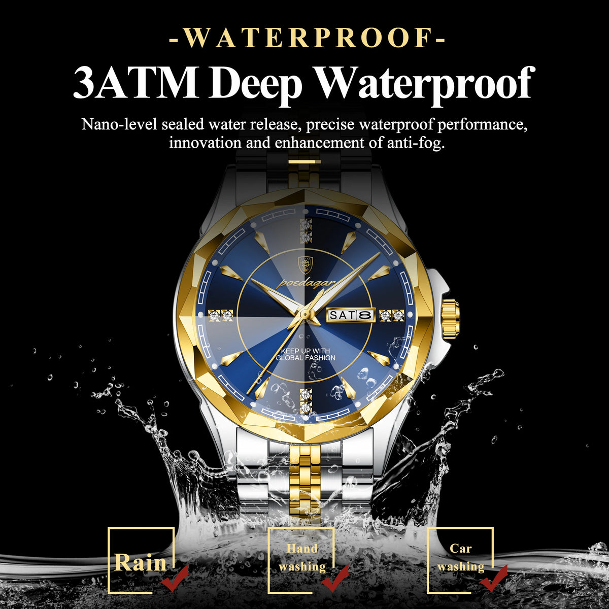 Silver and white POEDAGAR men's business wristwatch by Corporación Turística, featuring a durable design and classic style.