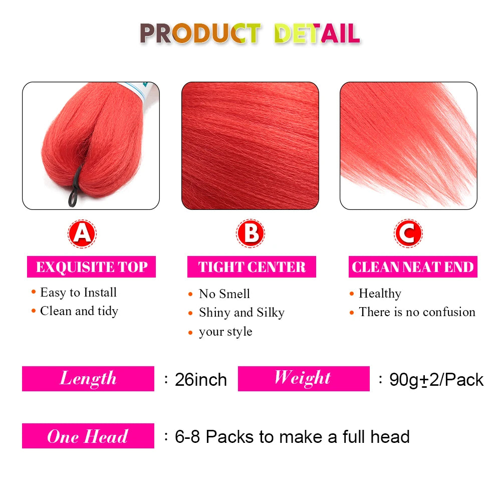 Colorful 26-inch pre-stretched synthetic hair jumbo bundle from Corporación Turística, displayed in vibrant shades.