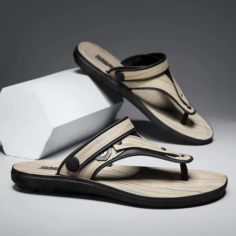 White and grey men's trendy slip-on sandals from Corporación Turística, featuring a classic design and comfortable fit.