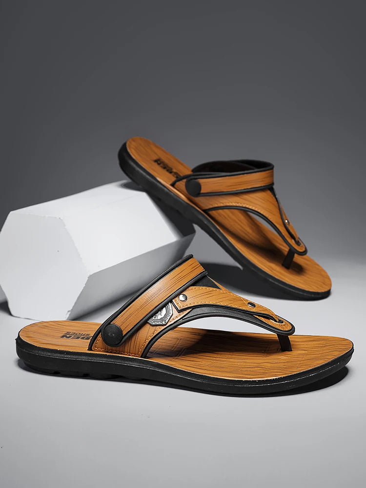 White and grey men's trendy sandals from Corporación Turística with classic slip-on design and comfortable casual style.