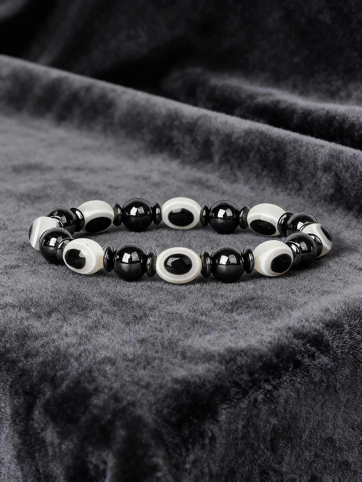 Natural hematite stone bracelet with rectangular beads, 19cm, 7.5-inch length, featuring sleek, polished gray hematite stones.