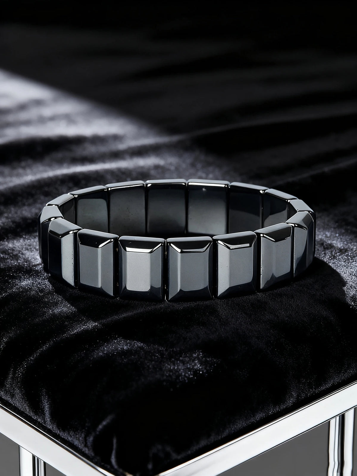 Hematite stone bracelet with rectangular natural stone beads, 19cm (7.5 inches) length, from Corporación Turística.