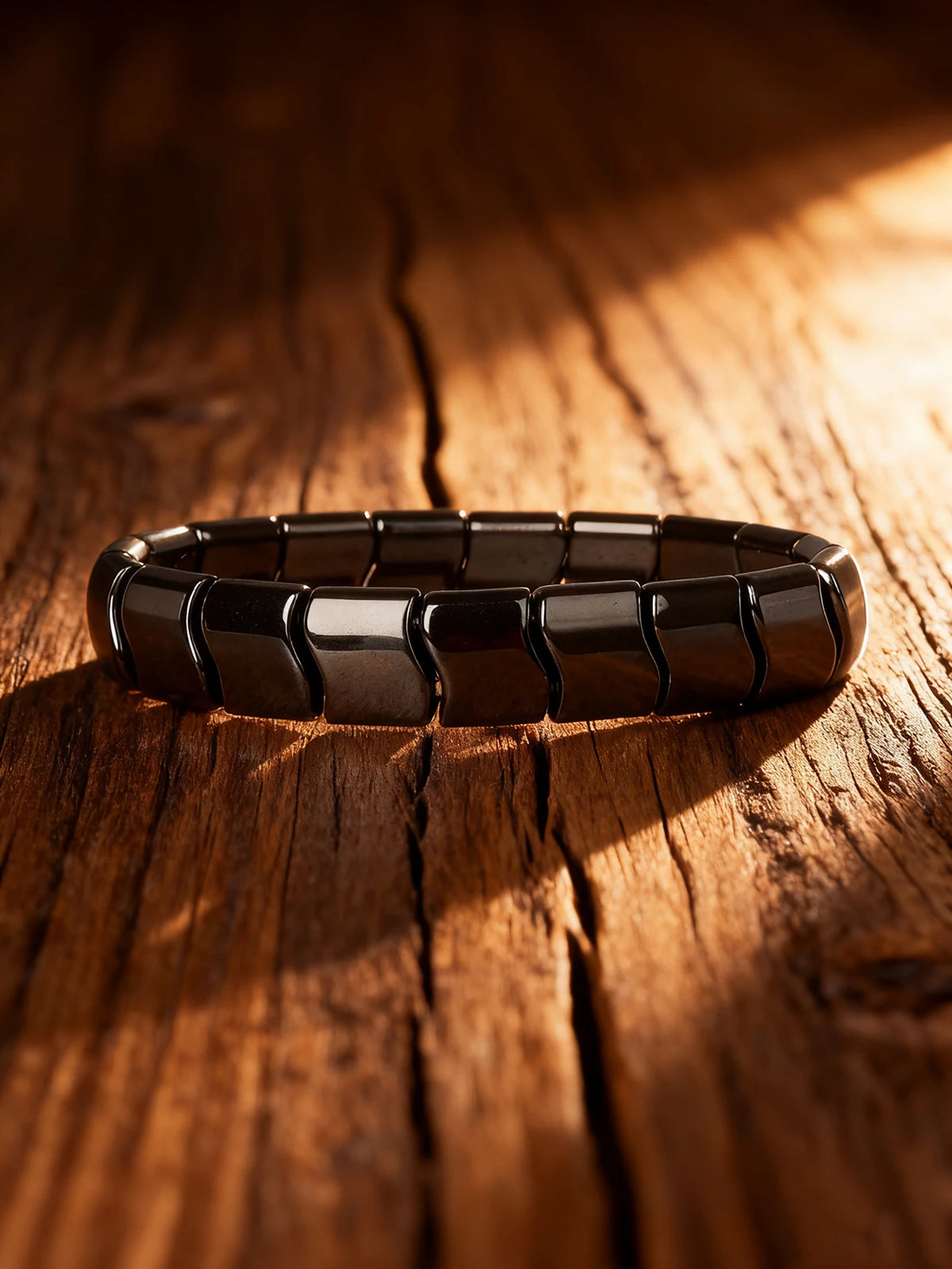 Hematite bracelet with rectangular natural stone beads, 19cm length, black and metallic appearance, by Corporación Turística.