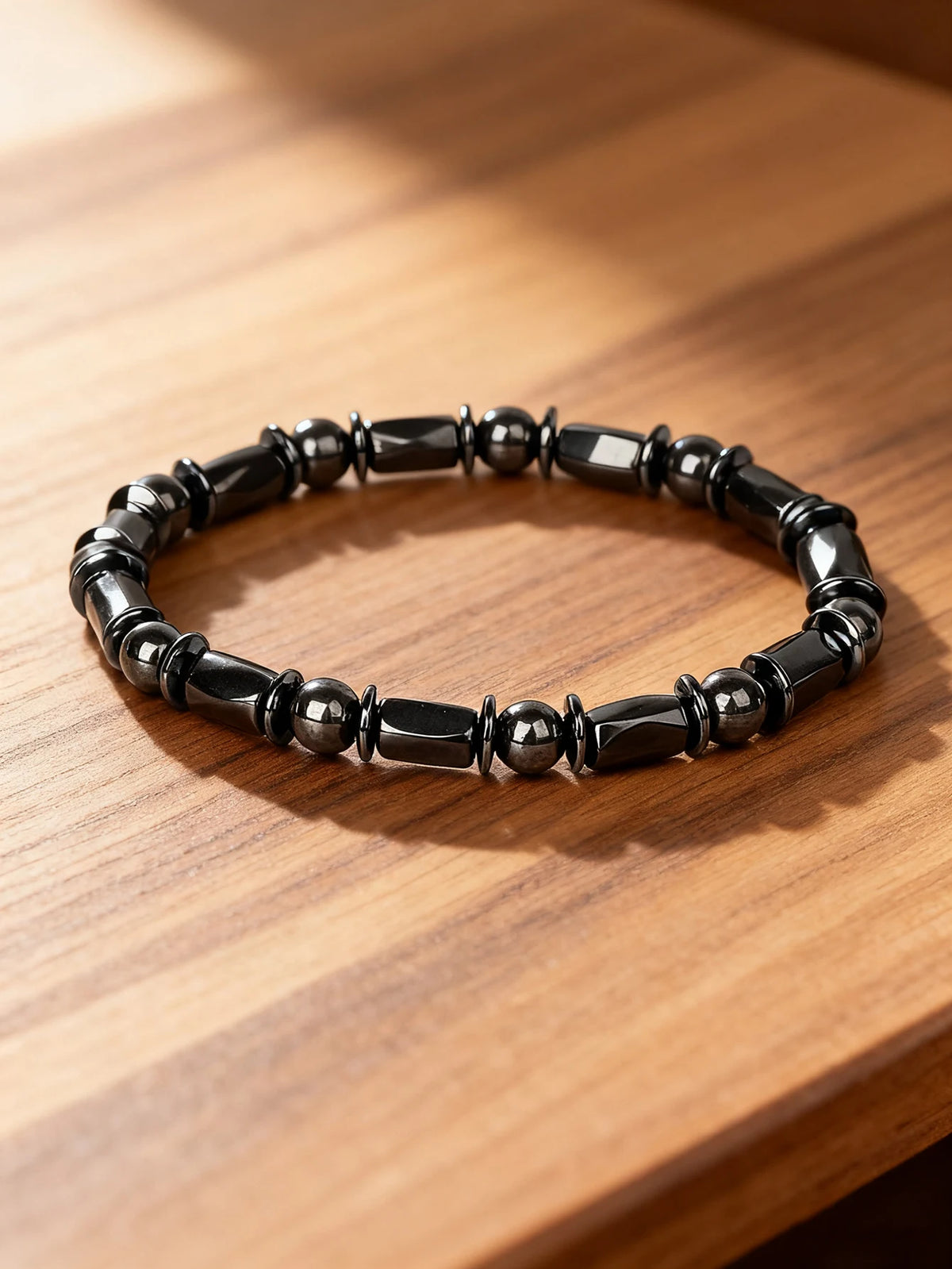 Hematite stone bracelet with rectangular natural stone beads, 19cm (7.5 inches), from Corporación Turística.