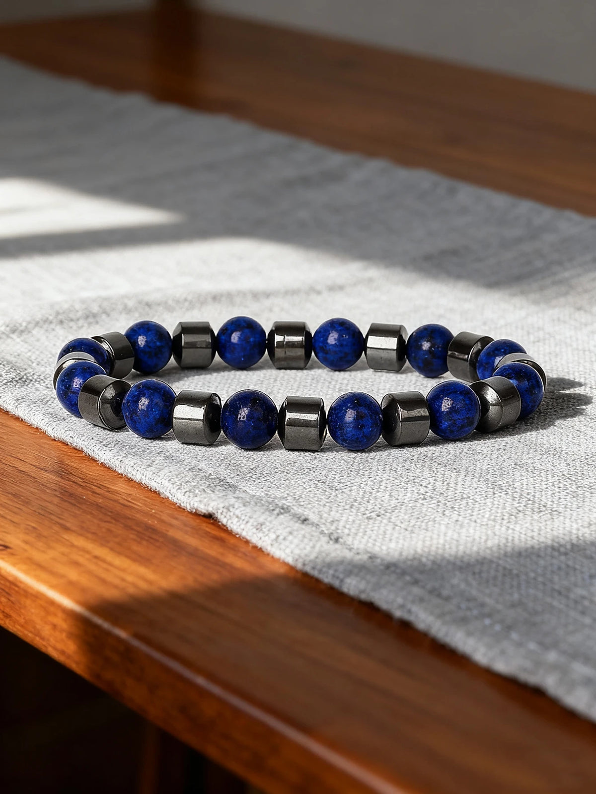 Hematite stone bracelet with rectangular natural stone beads, 19cm length, from Corporación Turística.