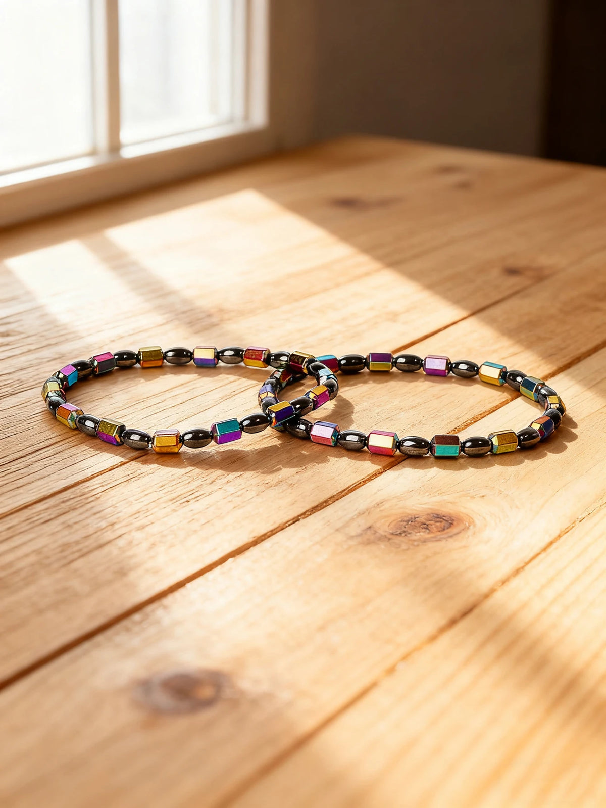 Hematite stone bracelet with rectangular natural stone beads, 19cm length, by Corporación Turística.